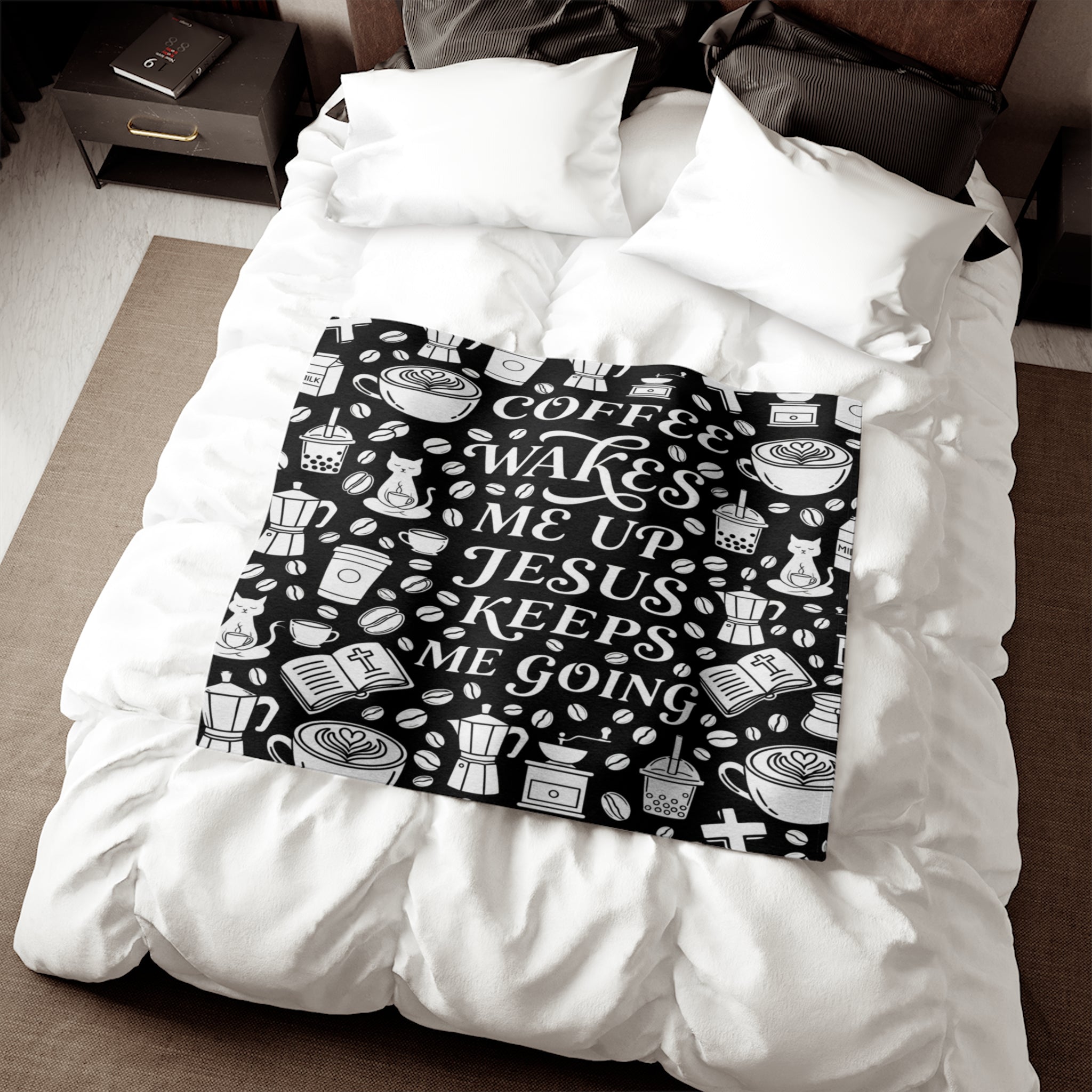 Coffee Wakes Me Up, Jesus Keeps Me Going Sweatshirt Blanket