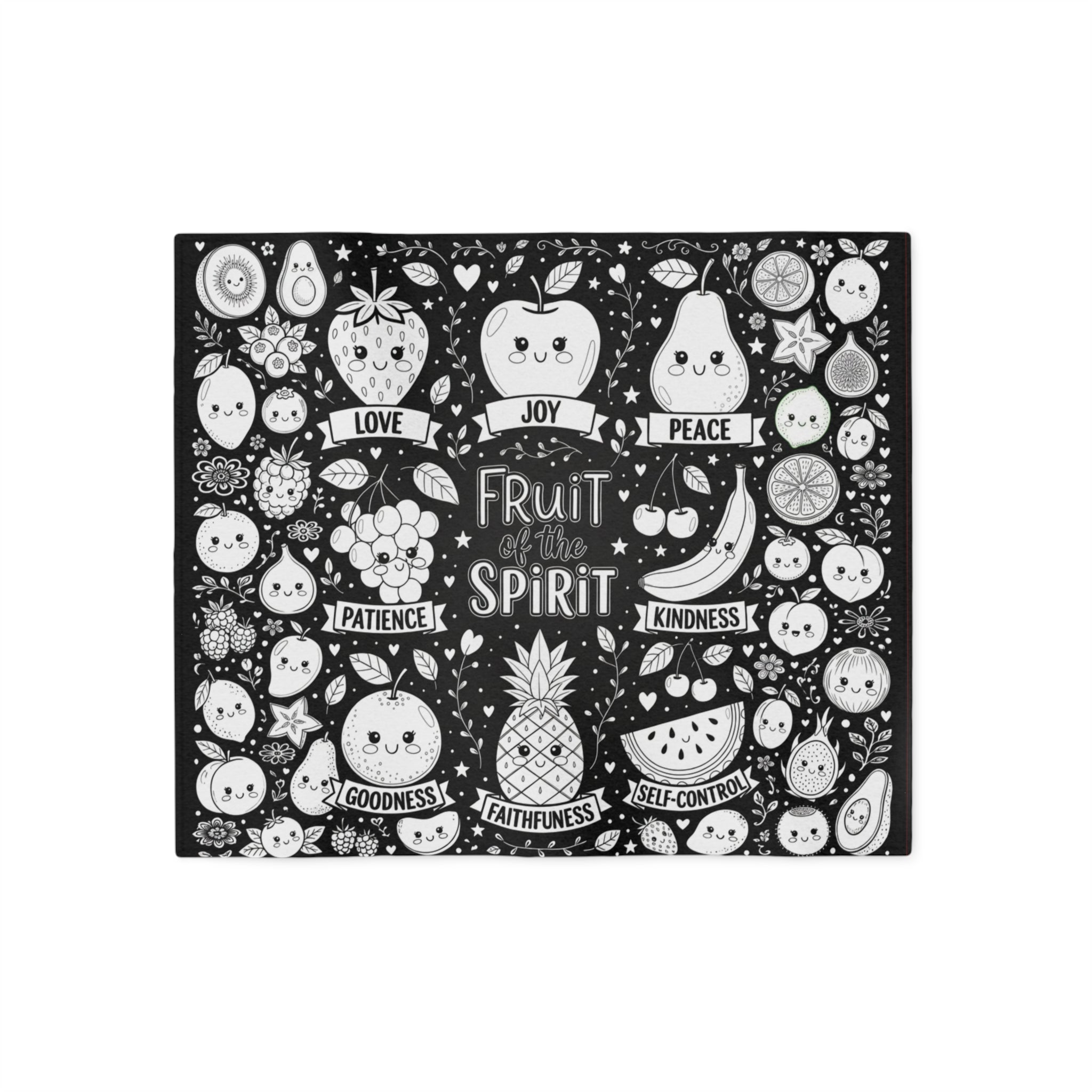 Fruit of the Spirit Cozy Blanket — Cute Kawaii Fruit Faith Design (Love, Joy, Peace, Kindness)