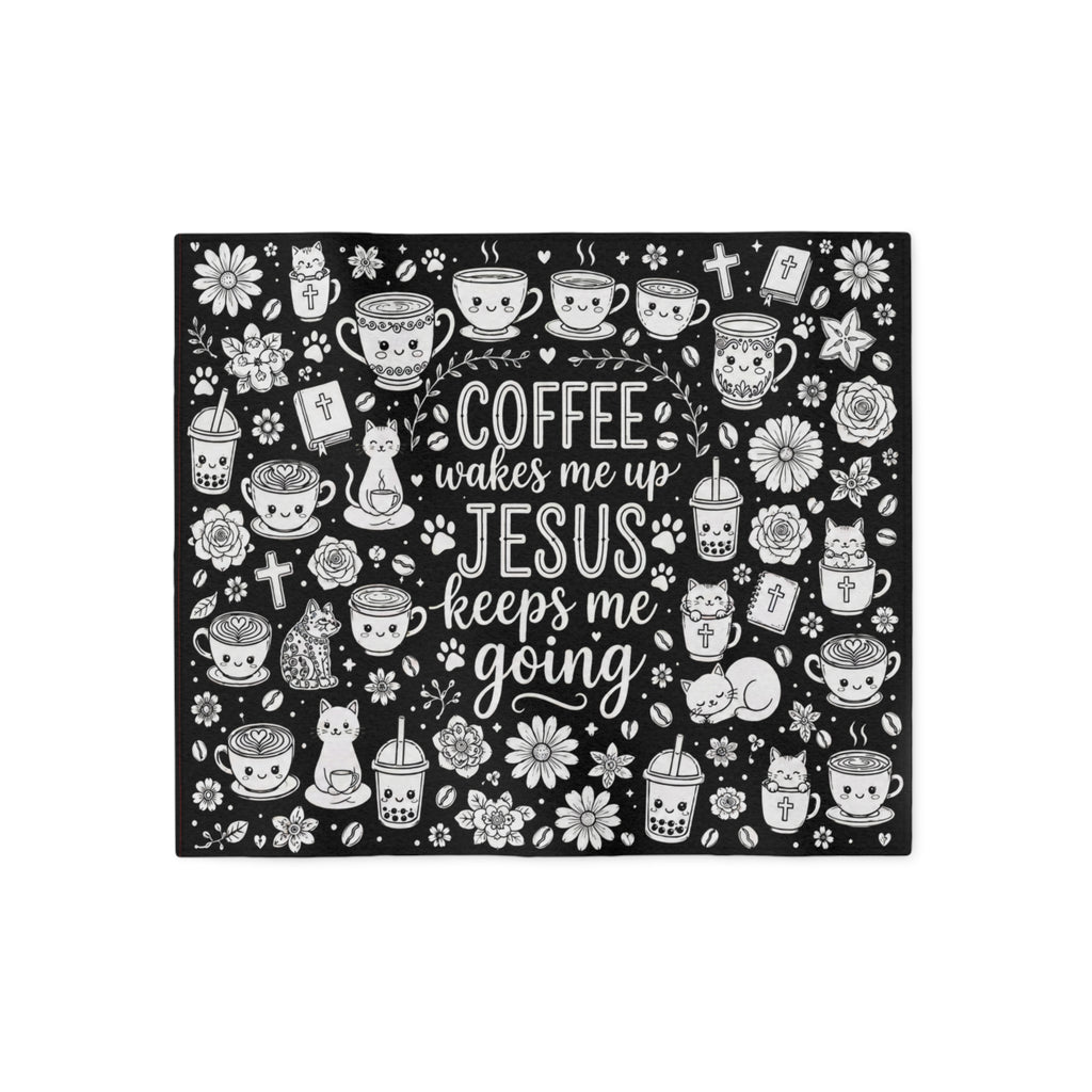Sweatshirt Blanket — “Coffee Wakes Me Up, Jesus Keeps Me Going” Cozy Christian Throw