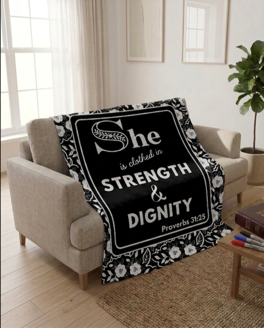She Is Clothed in Strength Colorable Blanket