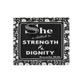 She Is Clothed in Strength & Dignity Sweatshirt Blanket — Proverbs 31:25 Christian Throw