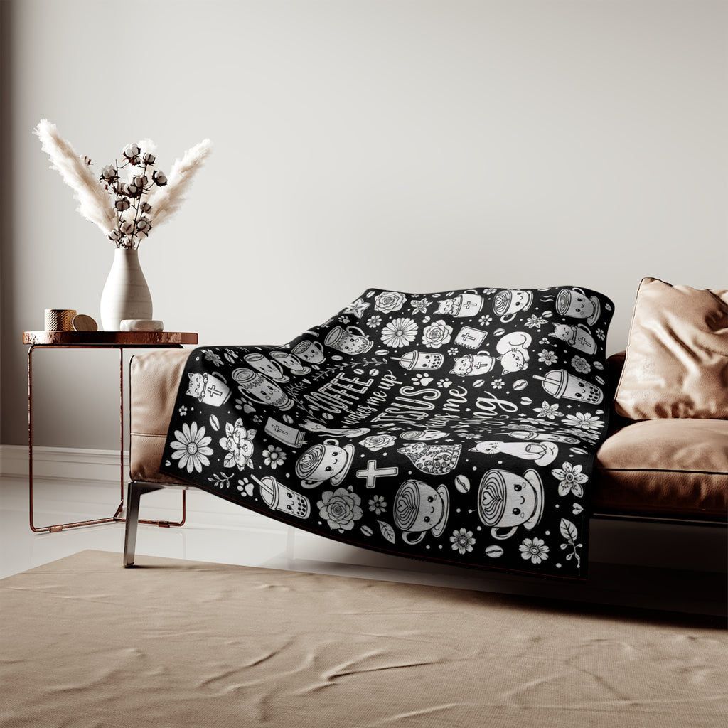Sweatshirt Blanket — “Coffee Wakes Me Up, Jesus Keeps Me Going” Cozy Christian Throw