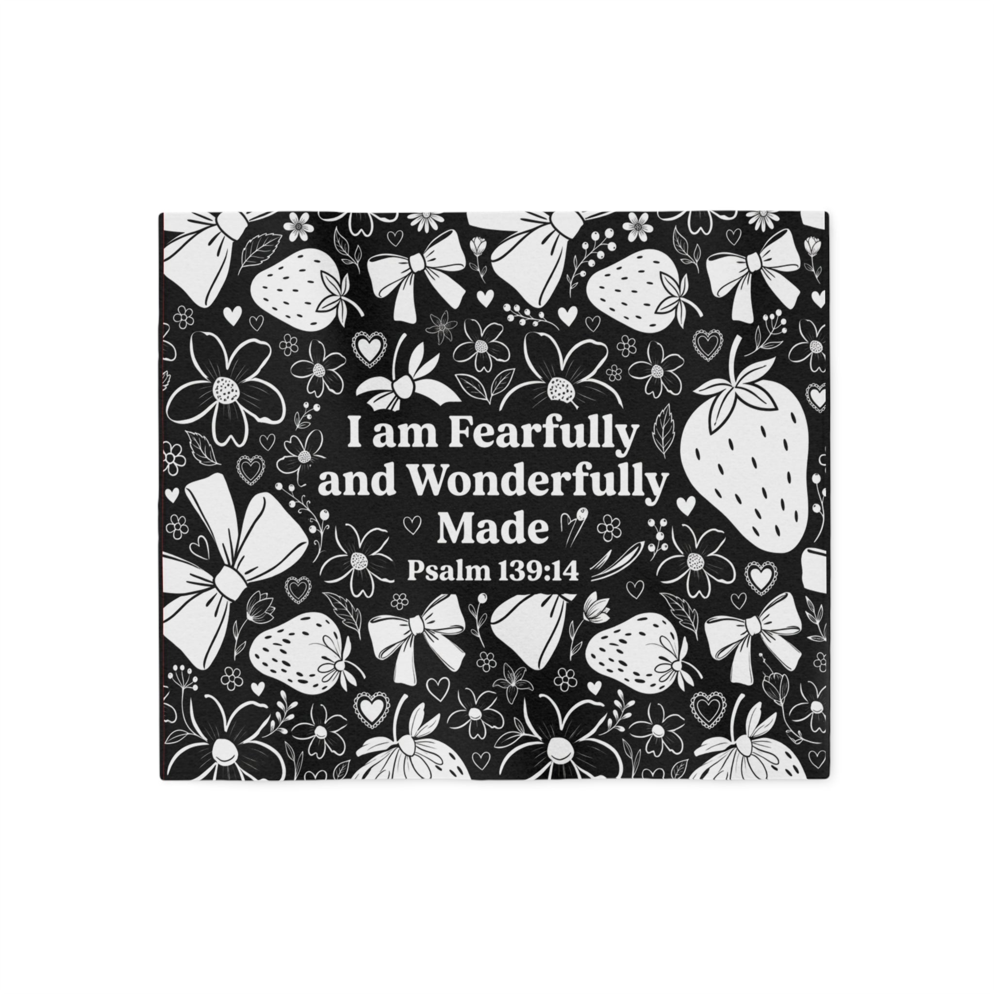 Psalm 139:14 Sweatshirt Blanket — "I Am Fearfully and Wonderfully Made" Floral Strawberry Prayer Throw