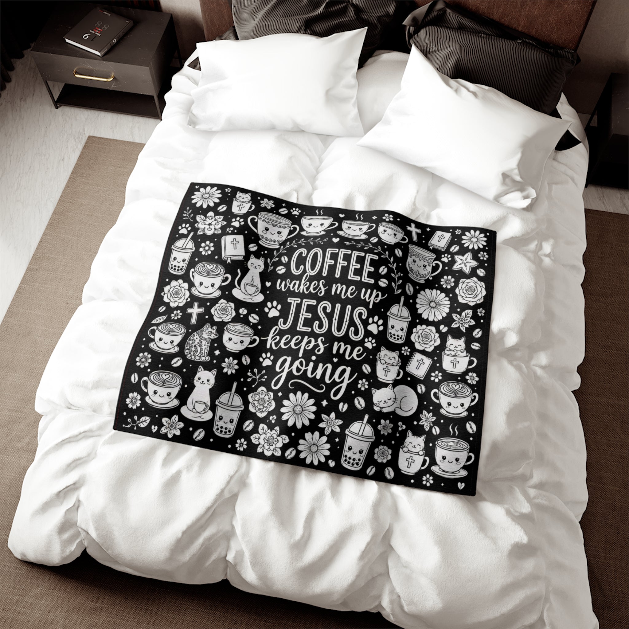 Sweatshirt Blanket — “Coffee Wakes Me Up, Jesus Keeps Me Going” Cozy Christian Throw